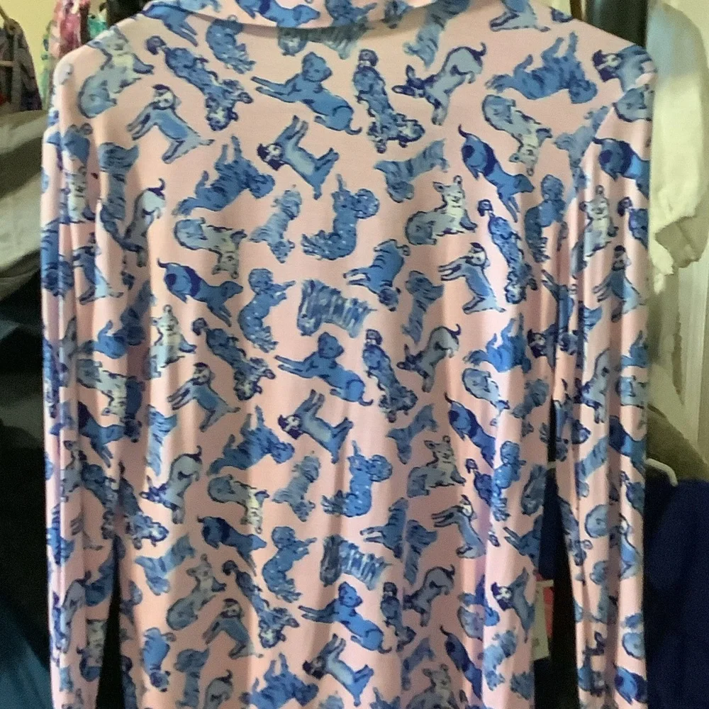 Lilly Pulitzer Pink and Blue‎ button up Pajama top, Ruff night, XXS